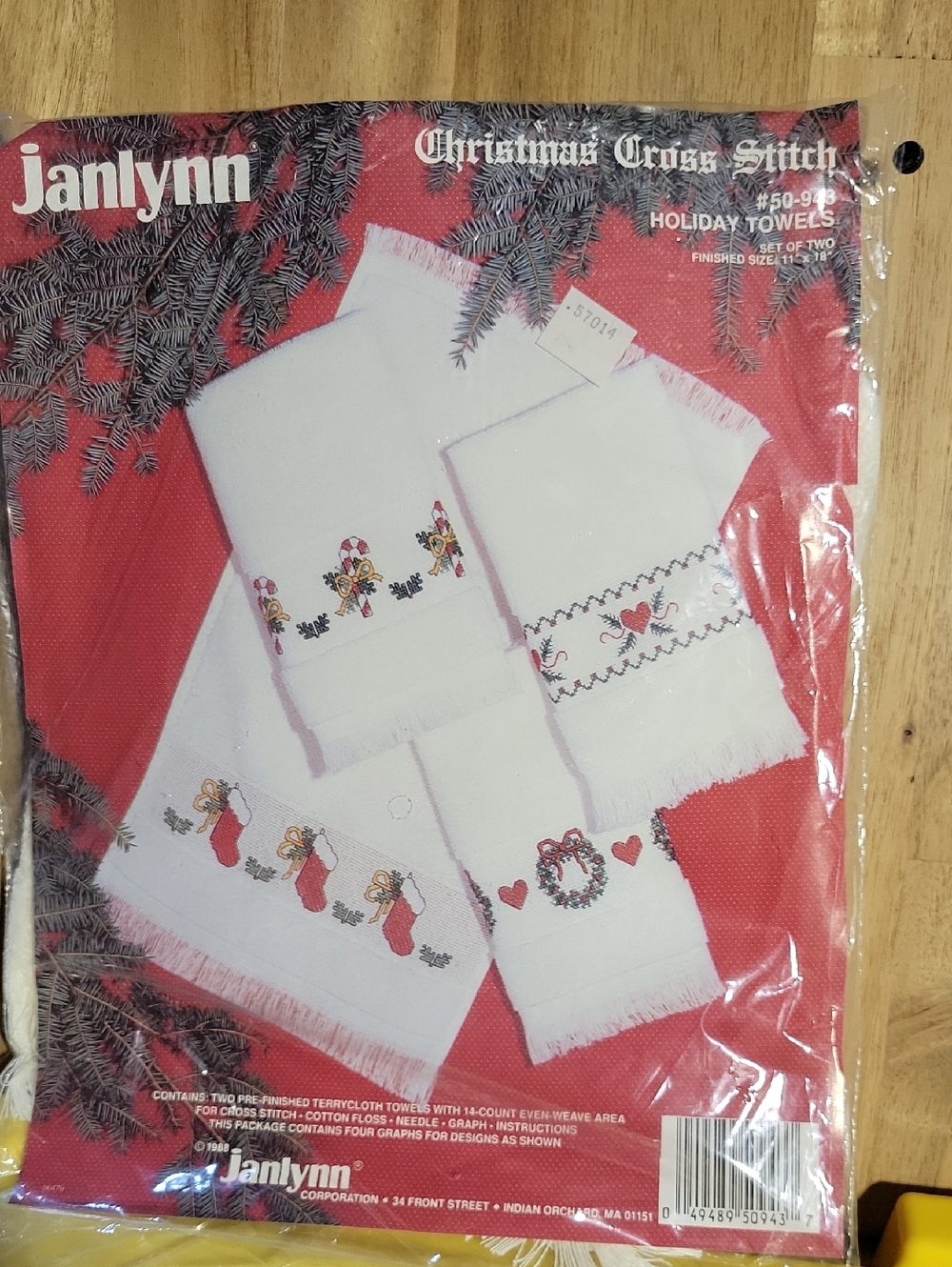 Janlynn Christmas Cross Stitch Holiday Towels - White with Red & Green Accents